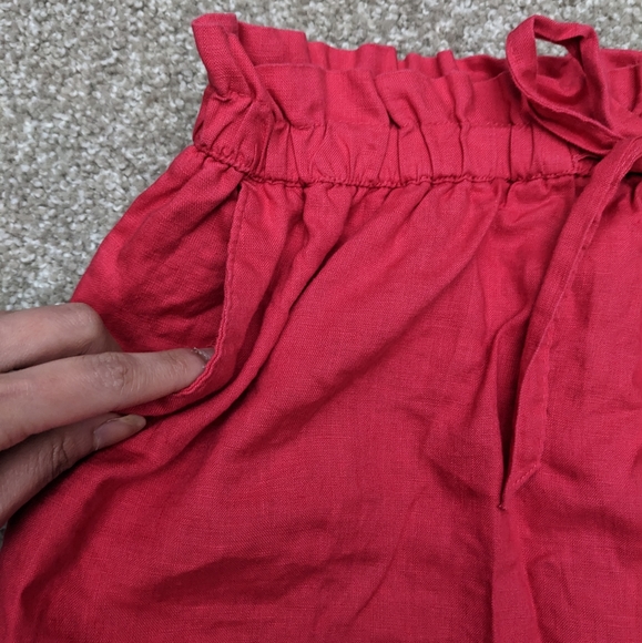 Kenar 100% linen paperbag mini skirt with pocket hot pink - Picture 4 of 10